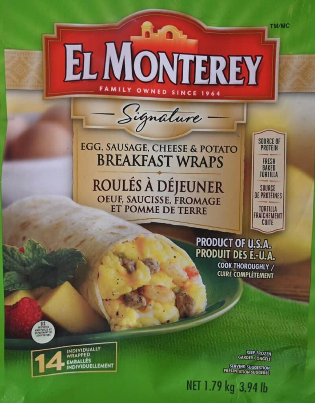 Picture of: Costco El Monterey Egg, Sausage, Cheese & Potato Breakfast Wraps